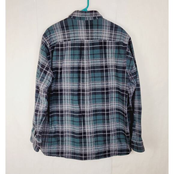 Vintage L.L. Bean green and grey plaid chamois shirt button up Size large - Picture 2 of 7